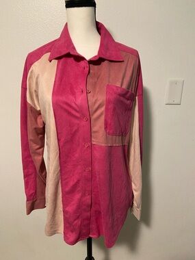Colorblock Button-Down Shirt in Pink and Cream